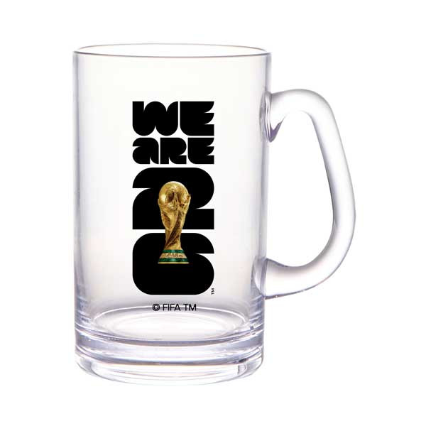 G.E.T. SW-1464-FIFA26-LOGOCOLOR  FIFA World Cup 2026 20 oz. Beer Mug, SAN, Clear w/3D Black & Gold Logo - 24/Case