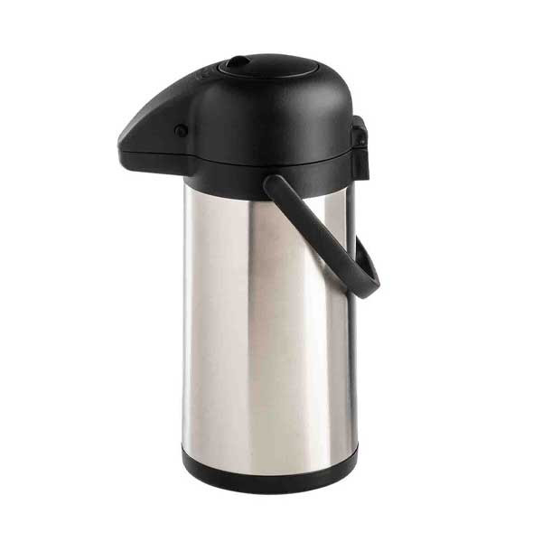 Tablecraft 12658 Vacuum Insulated Airpot, Push Button Lid, 2-1/2 Liter, Satin Finish Stainless & Black