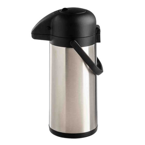 Tablecraft 12659 Vacuum Insulated Airpot, Push Button Lid, 3 Liter, Satin Finish Stainless & Black
