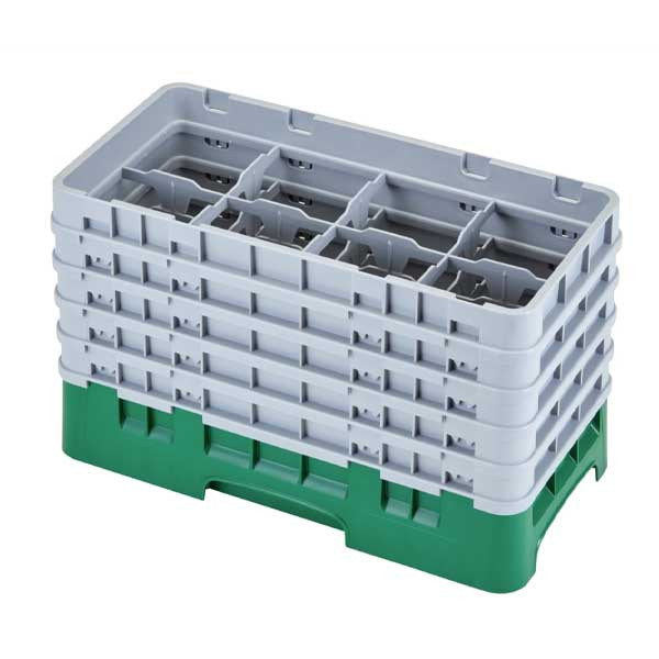 Cambro 8HS958119 Camrack Half Size 8 Compartment Glass Rack, (5) Gray Extenders, Sherwood Green - 2/Case