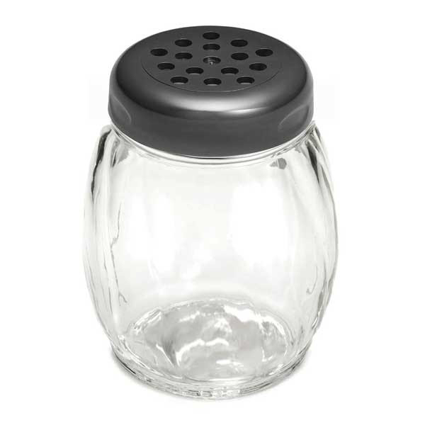 Tablecraft P260BK 6 oz. Perforated Top Cheese/Spice Shaker, Plastic- 12/Case