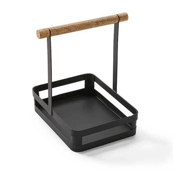 American Metalcraft WHCR8 Iron & Oar Collection 8" x 6" Rectangle Condiment Caddy, Black w/Wood Handle