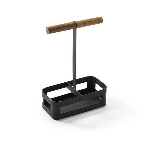 American Metalcraft WHCR6 Iron & Oar Collection 6" x 3" Rectangle (2) Shaker Caddy, Black w/Wood Handle