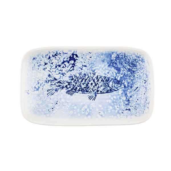 Churchill FRBLPLT11 Inked Fresco 8-5/8" x 5-1/8" Natural Deep Tray, Blue - Overhead View