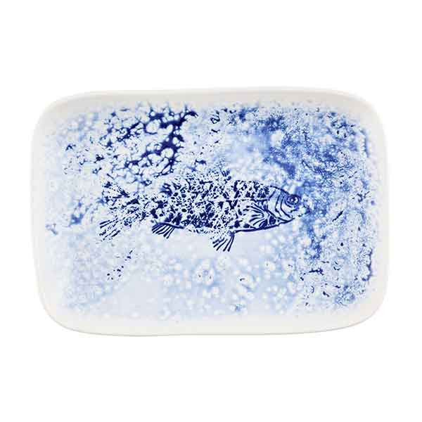 Churchill FRBLPLT31 Inked Fresco 10-1/4" x 7-1/8" Natural Deep Tray, Blue - Overhead View