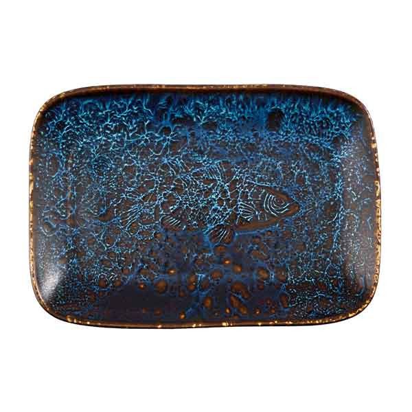 Churchill FRBSPLT31 Inked Fresco 10-1/4" x 7-1/8" Natural Deep Tray, Sapphire Blue - Top View