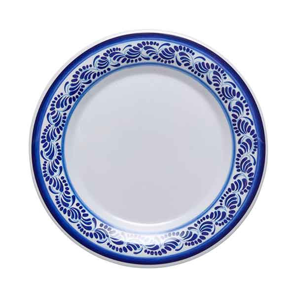GET WP-9-DE Diamond Esencia 9" Wide Rim Plate, Melamine, White w/Blue Decal - Top View