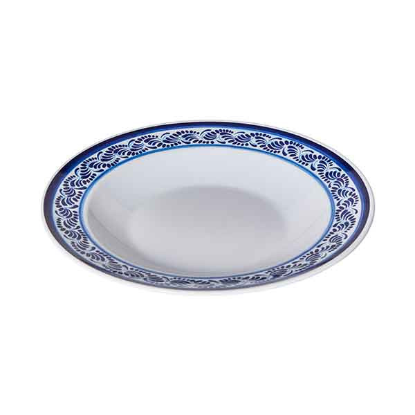 GET B-2412-DE Diamond Esencia 24 oz. Wide Rim Bowl, Melamine, White w/Blue Decal - 12/Case