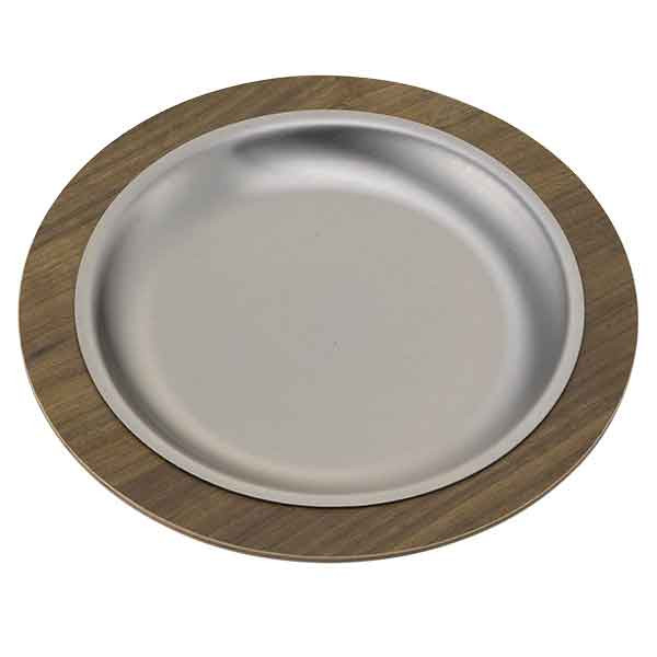 Service Ideas RT701DWC Thermo-Plate Platter Small Round Holder w/ Stainless Insert, Dark Wood