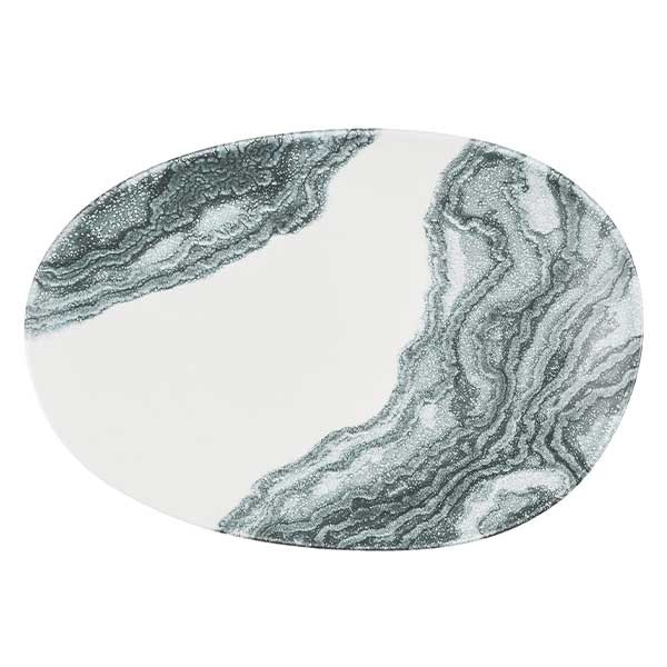 Churchill TDBKOPL51 Inked Tide 13-5/8" x 9-1/4" Opal Organic Platter, Ceramic, Black