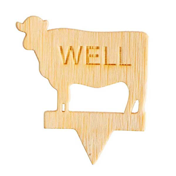 Tablecraft 13114 Cow-Shape "WELL" Steak Markers, Bamboo