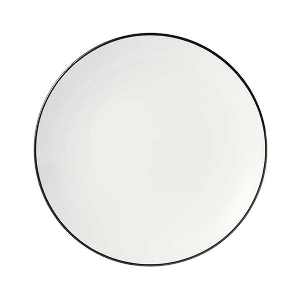 Libbey 114236 Porcelana Linea 10-1/2" Coupe Plate, Porcelain, Black Band