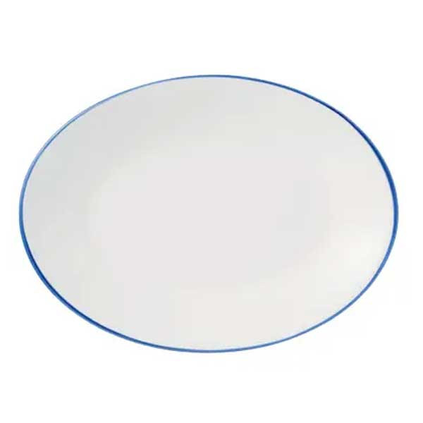 Libbey 114231 Porcelana Linea 13-5/8" x 10" Oval Platter, Porcelain, Blue Band