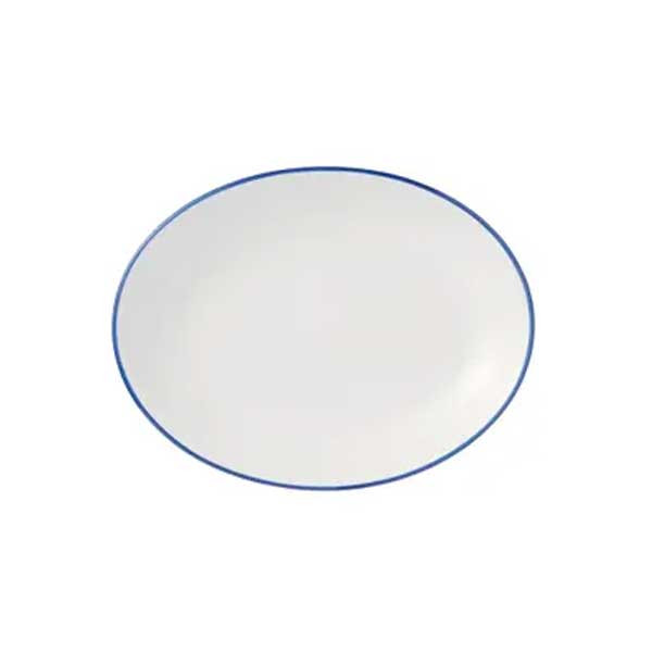 Libbey 114233 Porcelana Linea 9-3/4" x 7-1/2" Oval Platter, Porcelain, Blue Band