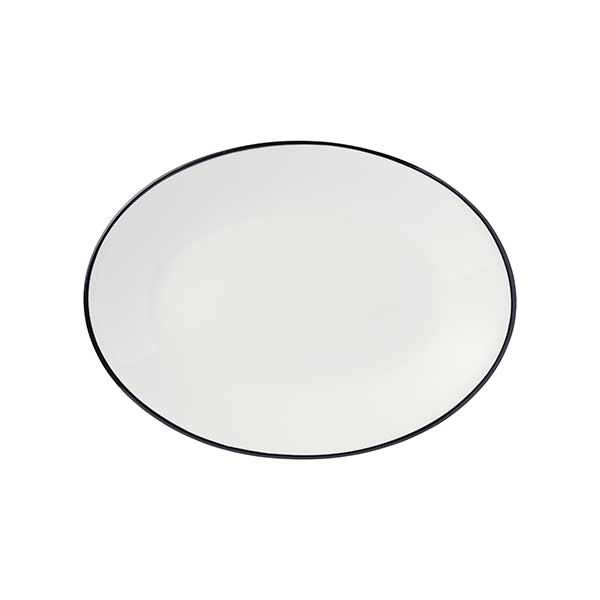 Libbey 114234 Porcelana Linea 9-3/4" x 7-1/2" Oval Platter, Porcelain, Black Band