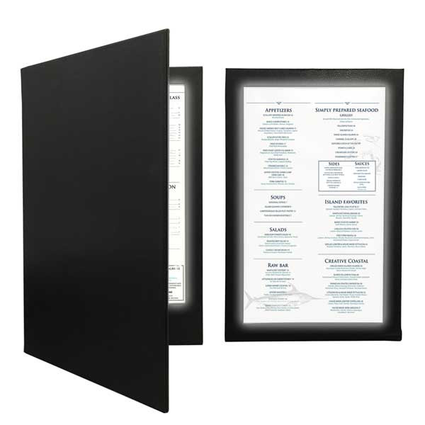 Risch LED-1V 8.5X14 LED Light Up Menu Cover, Single View, Black