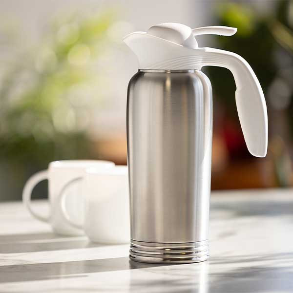 Service Ideas 10-00744-WH0 ErgoServ 33.8 oz. Vacuum Insulated Creamer, Brushed Stainless & White
