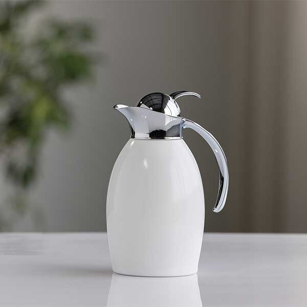 Service Ideas NIC10BSPBWH Nicollet 33.8 oz. Vacuum Insulated Carafe, Push Button Lid, Radiant White