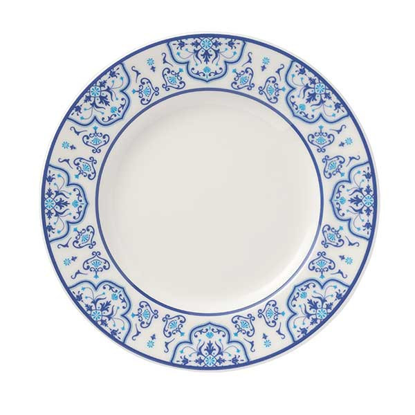 Libbey 114557 Lisbon 6-3/8" Wide Rim Plate, Porcelain, White/Blue
