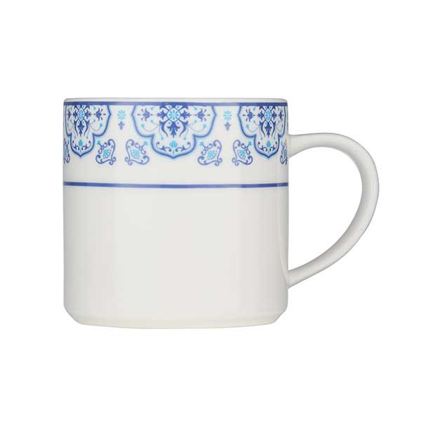 Libbey 114565 Lisbon 12 oz. Stacking Mug, Porcelain, White/Blue