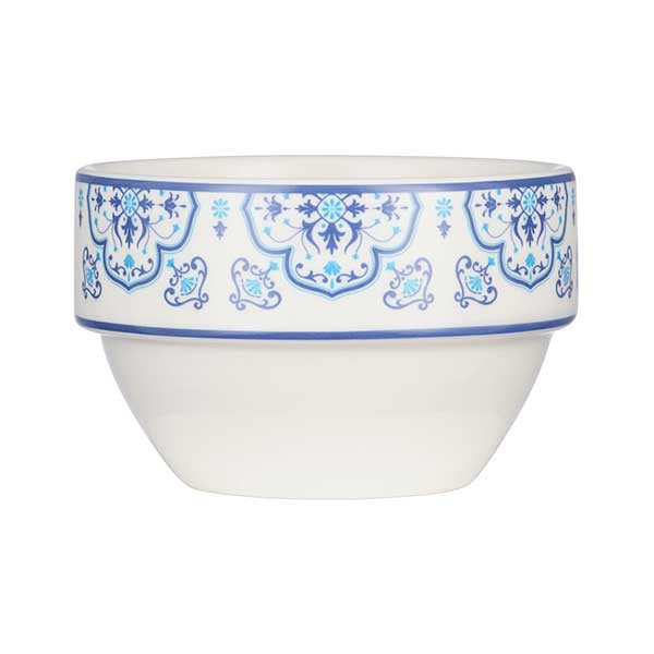 Libbey 114566 Lisbon 8 oz. Stacking Bouillon Cup, Porcelain, White/Blue