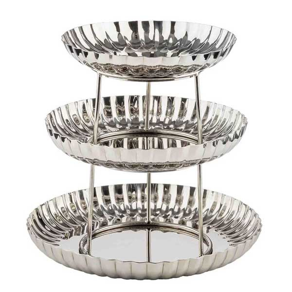 Tablecraft 13160 Round Three-Tiered Scalloped Seafood Tower, Stainless Steel