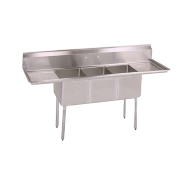 John Boos E3S8-1620-12T18 E-Series 84"W 3-Compartment Sink, Bowl 16" x 20" x 12" Deep, 18" Drainboards