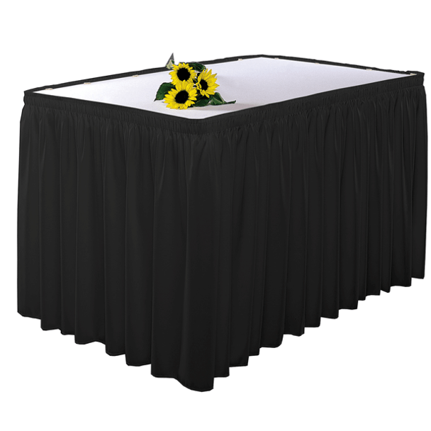 Snap Drape 5412GC29S0V1-014-BV Wyndham 21'6" x 29" Black Table Skirt with BV Clips