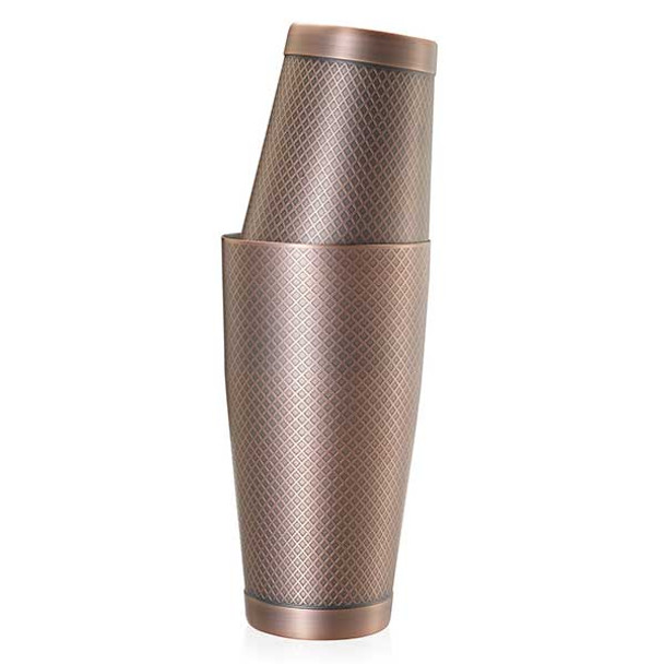 Barfly M37200ACP Diamond Lattice 28 oz. & 18 oz. Bar Cocktail Shaker Set, Antique Copper