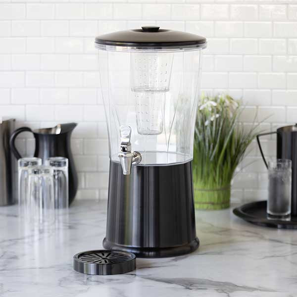 Service Ideas CBDRT3BXSS Elite Metallic Elements Beverage Dispenser, Infusion Chamber, Round, Black Onyx