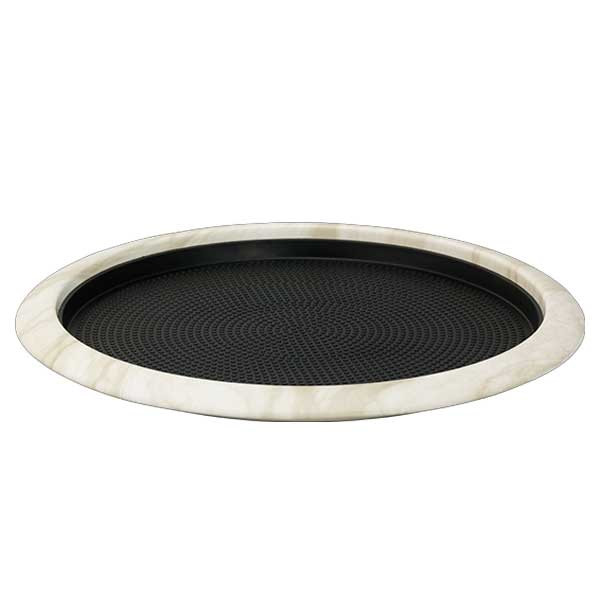 Service Ideas TR1412RIWM Natural Elements 14" Non-Slip Tray, Removable Insert, Round, White Marble