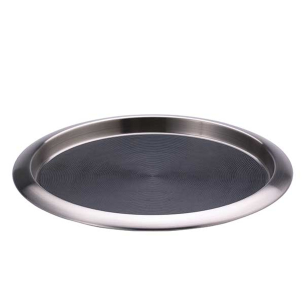 Service Ideas TR1412SR Tray w/Top & Bottom Built in Non-Slip Rubber Inserts, 12" Round, SS, Brushed