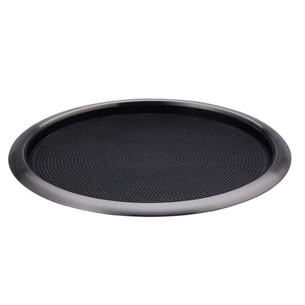 Service Ideas TR1614RIDT 16" Non-Slip Tray, Removable Insert, Round, Dark Tungsten