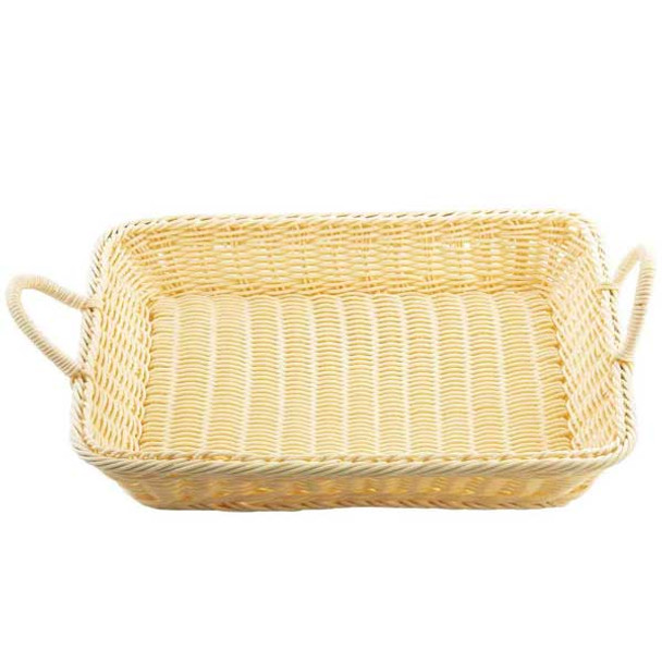 Tablecraft 12134 Rectangular Handwoven Basket w/Handles 15.5" x 12.5" x 4.75"H, Polypropylene, Natural