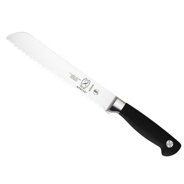 Genesis® Bread Knife, 8", precision forged, high carbon, German steel, black non-slip Santoprene® handle, NSF