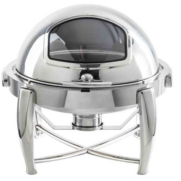 Tablecraft 12187 Stackable 6 qt. Dripless Roll Top Chafer w/Window, Round, Stainless Steel