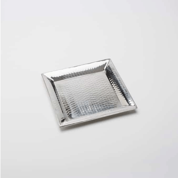 American Metalcraft HMSQ12  12" x 12" x 1"H Square Hammered SS Tray