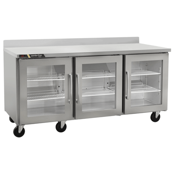 Centerline by Traulsen CLUC-72R-GD-WTLLL 72" Undercounter Refrigerator, Glass Doors, Work Top, Hinged L/L/L, Self-contained