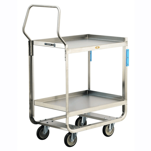Lakeside 4938 Handler Mobile Utility Cart w/ Ergonomic Handle, 2-Shelf, SS