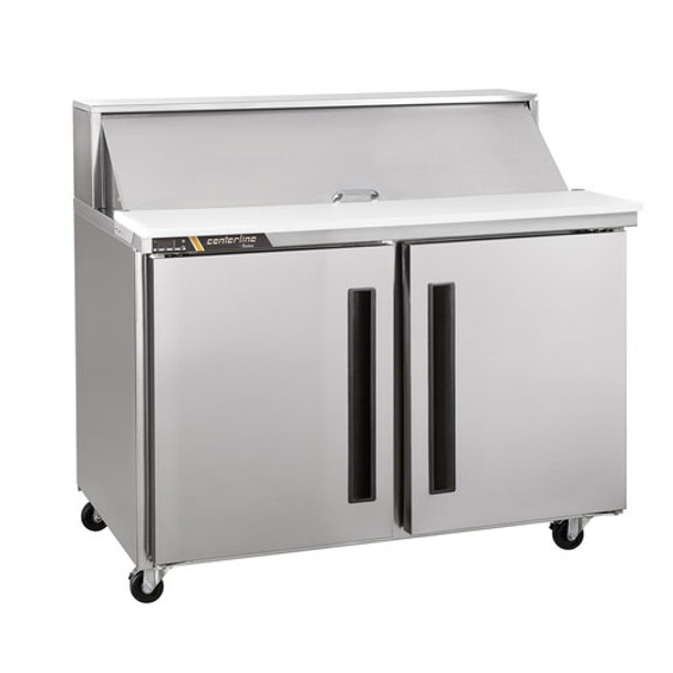 CLPT-4812-SD-LR - Centerline Compact Refrigerated Prep Table, Roll-Top Lid, Reach-In Two-Section 48"W