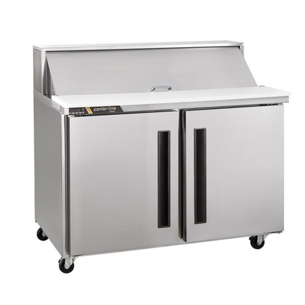 CLPT-6016-SD-LR - Centerline Compact Refrigerated Prep Table, Roll-Top Lid, Reach-In Two-Section 60"W