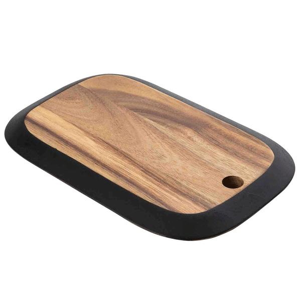 Tablecraft 12575 Acacia 14" x 9" Serving Board, Chalkboard Edge, Black