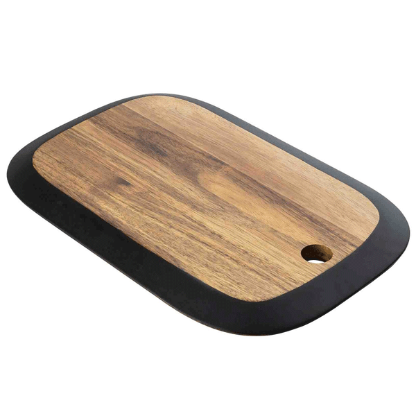 Tablecraft 12576 Acacia 16" x 10-1/2" Serving Board, Chalkboard Edge, Black