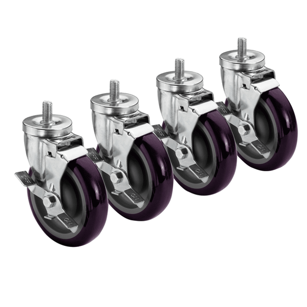 Krowne 28-145S Threaded Stem Caster, Swivel with Brake 5" Dia. - 4/Set