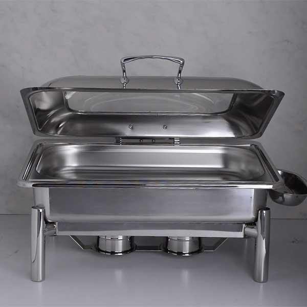 Steelite 7351MW100 Creations 8 Qt. Rectangular Hydraulic Chafing Dish w/Stand