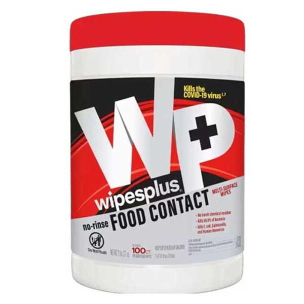 WipesPlus 33818 No-Rinse Food Contact Multi-Surface Wipes 100 Wipes Per Canister - 6/Case