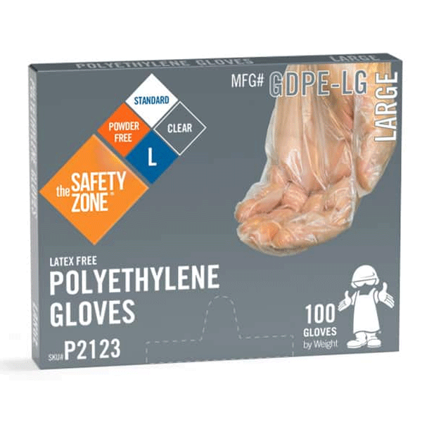 Safety Zone GDPELG Large Clear Powder Free Polyethylene Gloves 100/Box