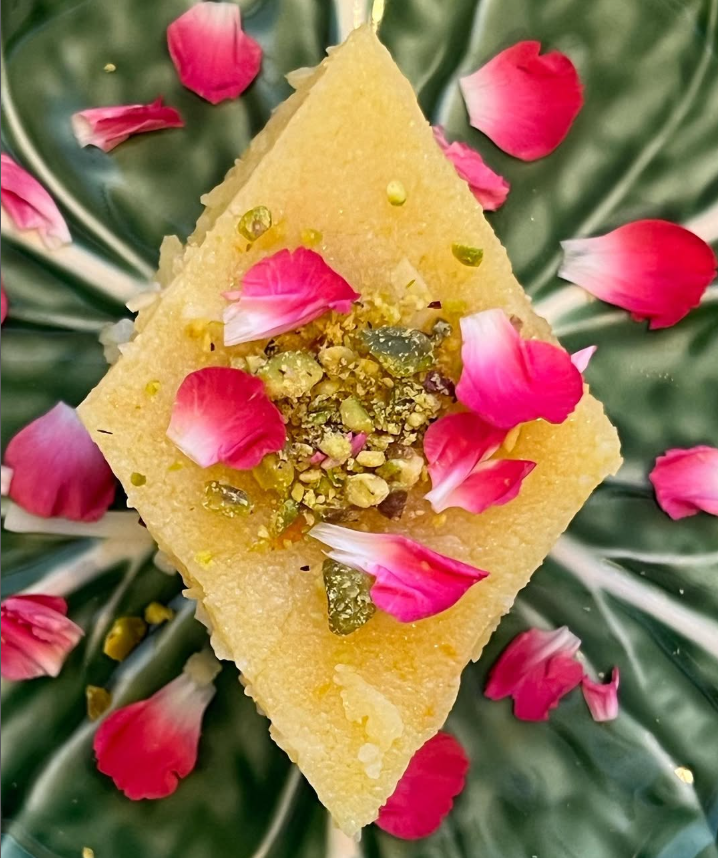 Picture of Semolina Halva with orange zest and desiccated coconut from Cafe Amalia Instagram @cafeamalia_stl