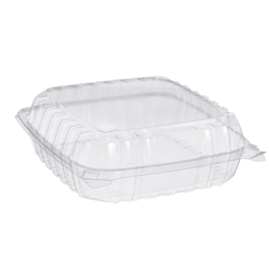 Dart C90PST1 ClearSeal Hinged Lid Plastic Container 8 1/4 x 8 1/4 x 3 -  250/Case