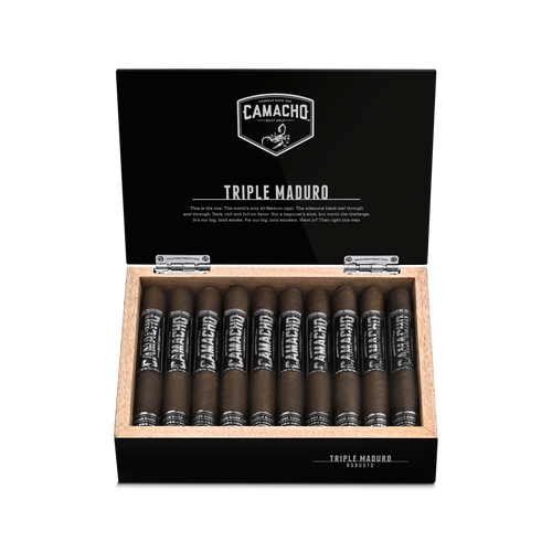 Camacho Triple Maduro Robusto  open Box of 20 cigars